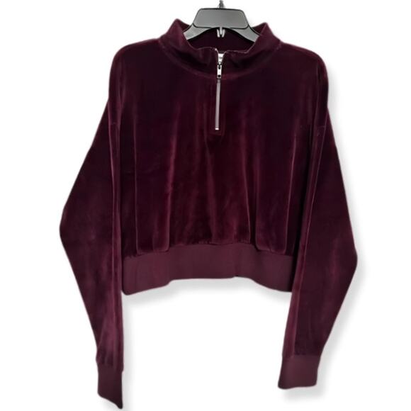 Abound Cropped Sweatshirt Velvet Texture 1/4 Zip Stretchable Maroon Size 1X NWOT - Picture 1 of 8